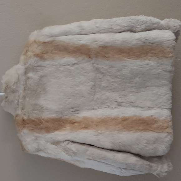 Vintage Rabbit Fur Short Jacket Dyed White Brown Completely Lined - Picture 2 of 16